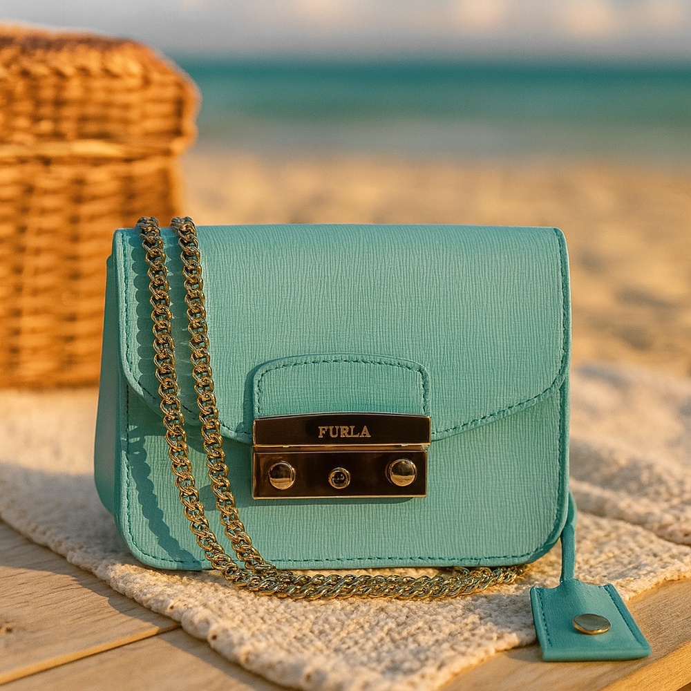 NEW Furla Julia Laguna Blue Leather Mini Crossbody Bag/Shoulder Bag